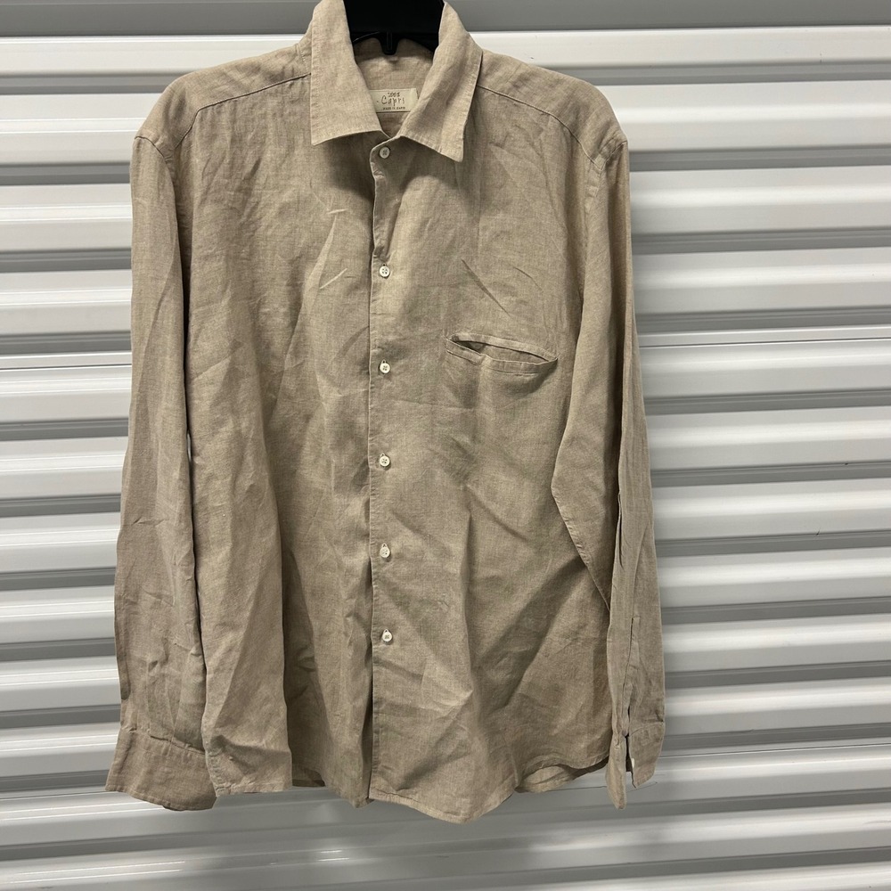 Capri Mens Linen Long Sleeve Button Down Shirt Tan Khaki Made in Italy 23.5"